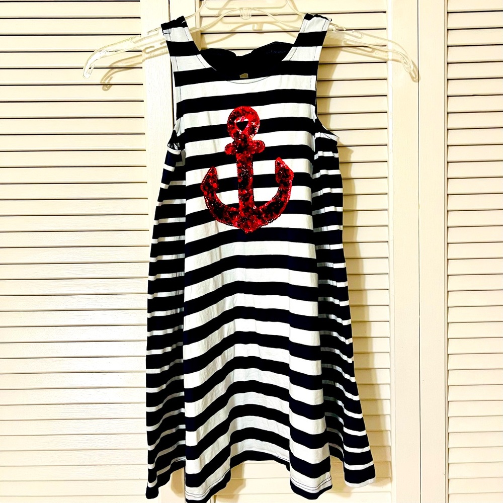 Tommy Bahama Nautical Anchor Sequin Stripe Swing Dress- Size 7
